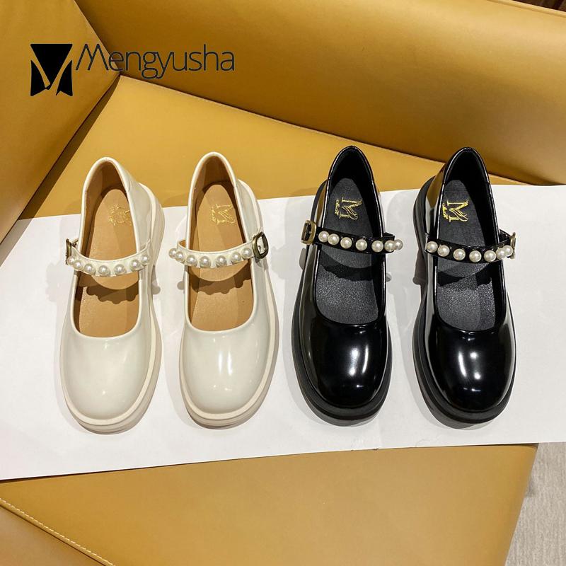 Fashion Spring Loafers Lolita Shoes Woman Belt Buckle Strap Mary Jeans Patent Leather Flats Girls Cosplay JK Footwear Female Sneakers