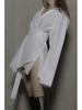 Retro Irregular Waist-Cinched Loose Shirt Dress – Niche European & American Design