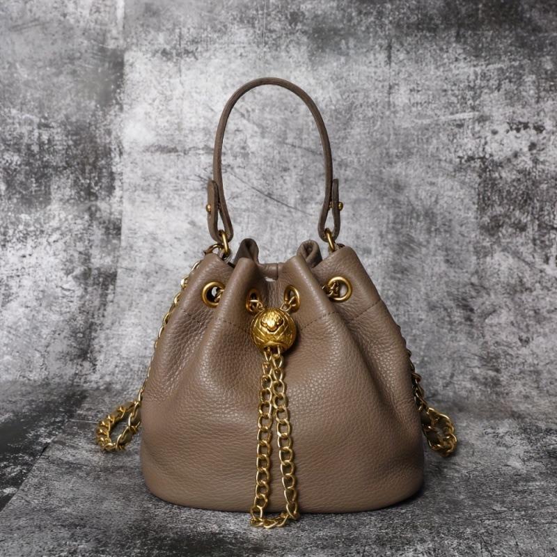 Top-grain Cowhide Ladies' Cosmetic Bag Casual Genuine Leather Bucket Bag Soft Cowhide Chain Bag