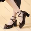 Fashion Comemore Black Brown Retro Cross-Tie Pumps Casual Summer Round Toe Shoes Ladies Sweet Fashion Woman Bow Heeled Mary Janes Shoes
