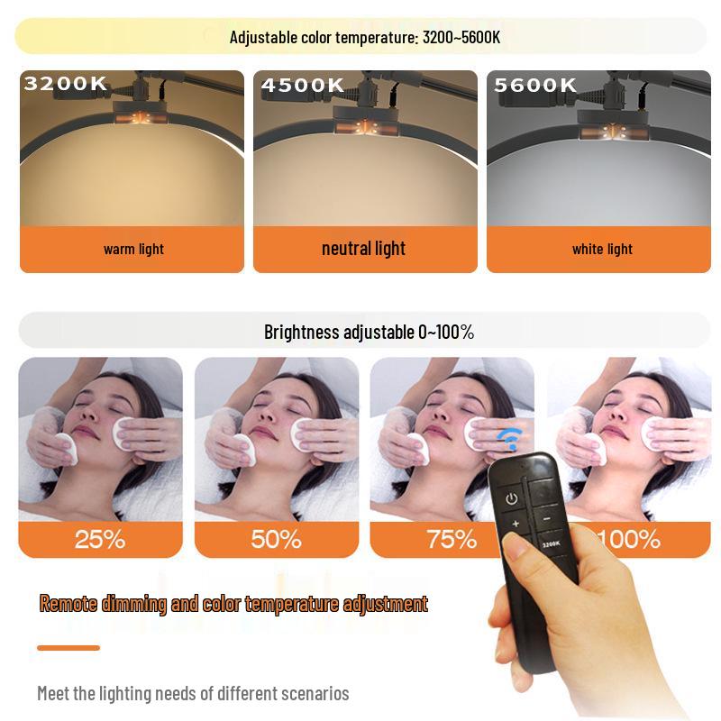 25-Inch Dual-Use Beauty Lamp for Lashes & Nails with 28-Inch Wheeled Arm for Eyebrows, Half-Moon Design
