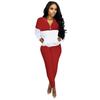 D9811 hot-selling European and American women's clothing, fashionable and casual solid color splicing long-sleeved trousers two-piece set