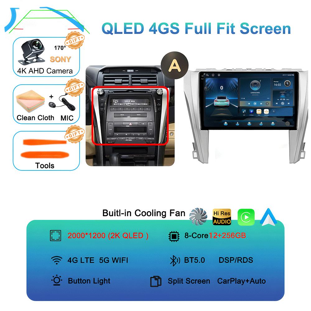 Car Radio Android 14 Carplay Auto For Toyota Camry 7 XV 50 55 2011-2014 Multimedia Video Player Navigation Stereo GPS No 2din 4G