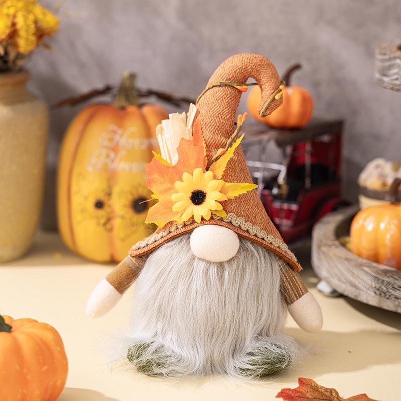 Haobei Thanksgiving Harvest Decor: Maple Leaf & Sunflower Beanie with Rudolph Light-Up Gnome