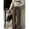 Spodnie damskie z szerokimi nogawkami w panterkę w stylu vintage Pantalon damskie z wysokim stanem proste dżinsy Y2k Casual Fashion koreańskie spodnie jeansowe