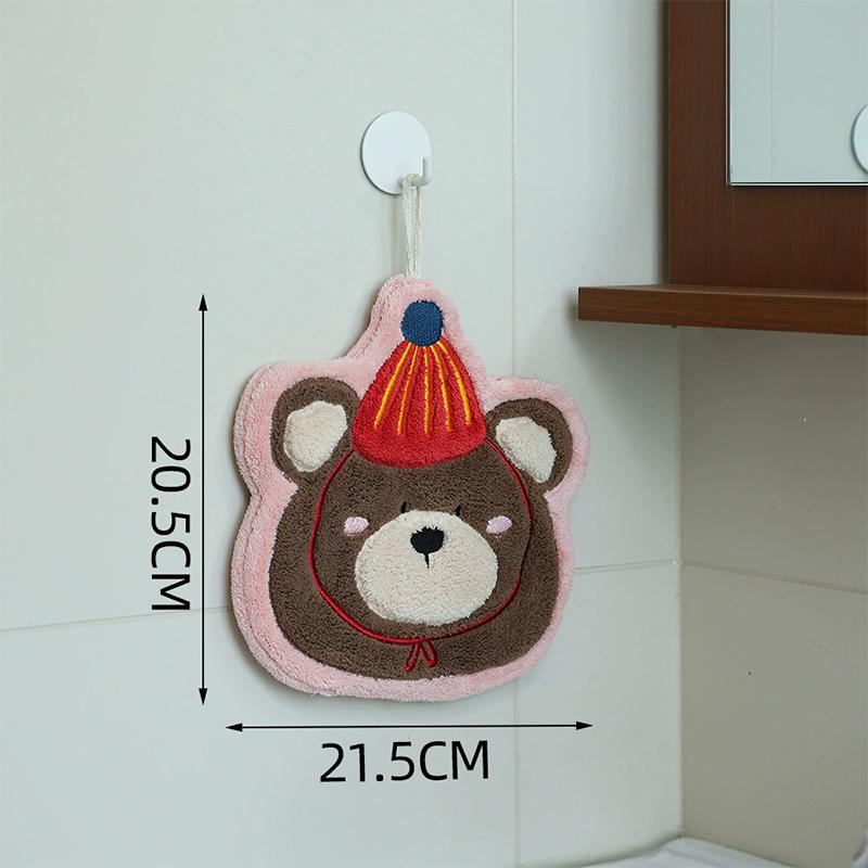 1PCS Cartoon Coral Velvet Hand Towel For Kitchen Kawaii Cat Hand Wipe Cleaning Cloth Bathroom Hanging Towel Absorbent Clean Rag