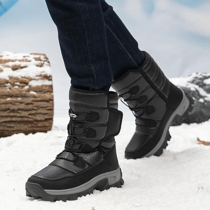 Fashion Winter Men's Shoes Warm Plush Men's Boots High Top Couple Snow  Winter Outdoor Anti-Slip Ankle  Work Casual