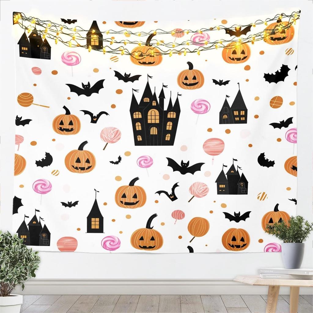 Happy Halloween Wall Art Medium Kids Spider Wall Hanging Blanket for Boys Girls Teens Cobweb Vintage Halloween Decor Spooky