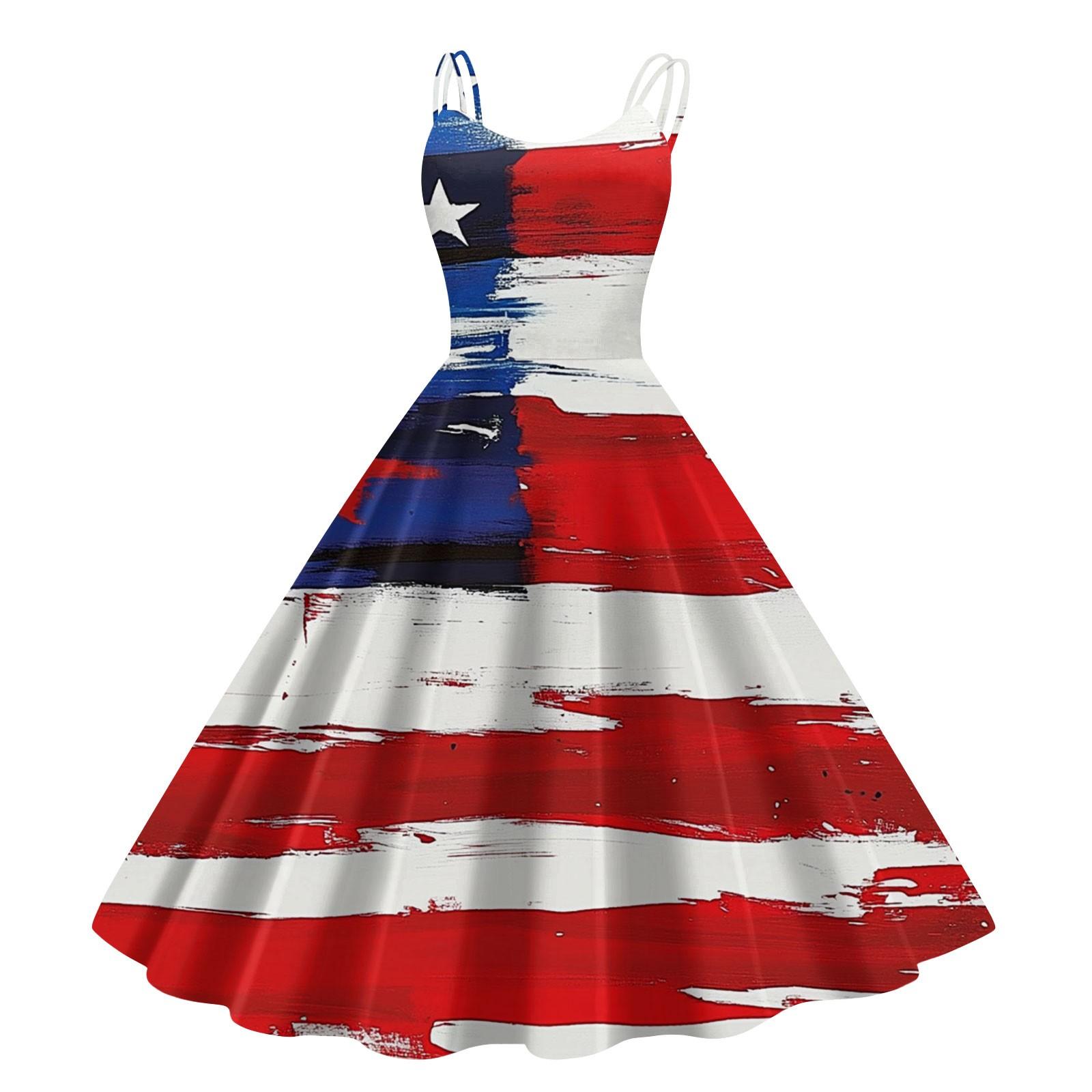 

Женские повседневные сексуальные панк-винтажные платья без бретелек с принтом «День независимости» L красный