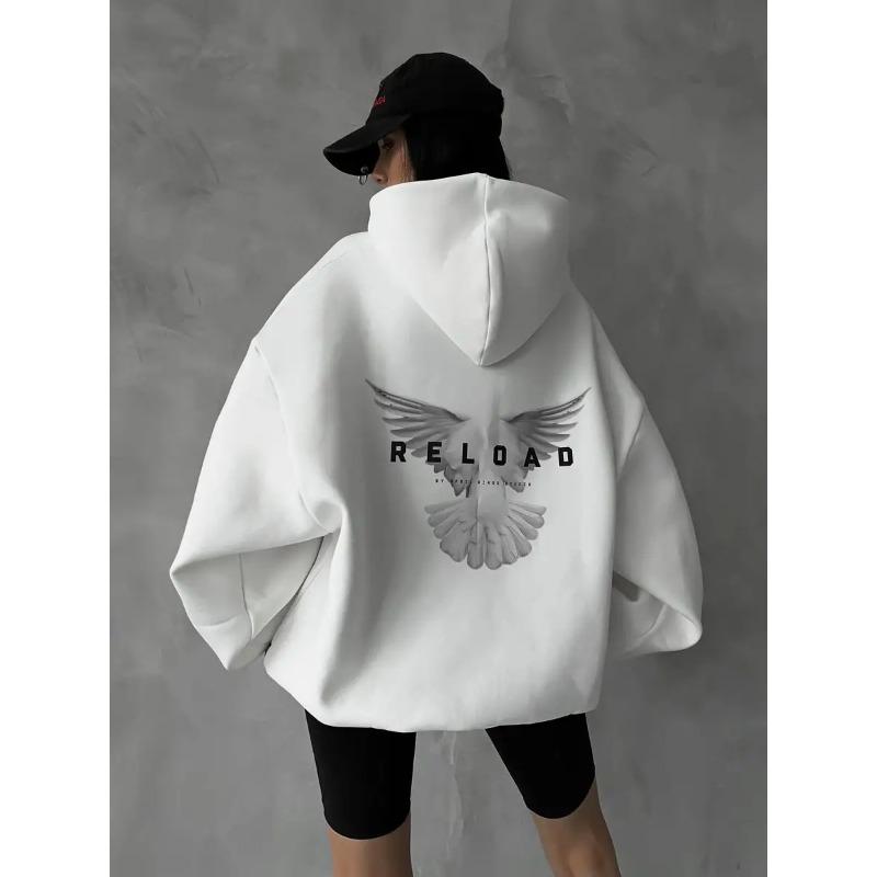 

Женский осенне-зимний модный свитшот свободного кроя с капюшоном и принтом на спине XL белый