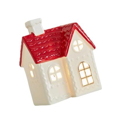 LED-beleuchtetes Keramik-Weihnachtsdorfhaus Schneemann Hirsch Figur Für Ferienhäuser Tischdeko Kaminsims Regal Dekorationen Geschenk
