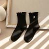 Women Socks Korean Japanese Style Cartoon Green Flower Harajuku Cute Kawaii Mid Tube Socks Breathable Casual Short  Cotton Socks
