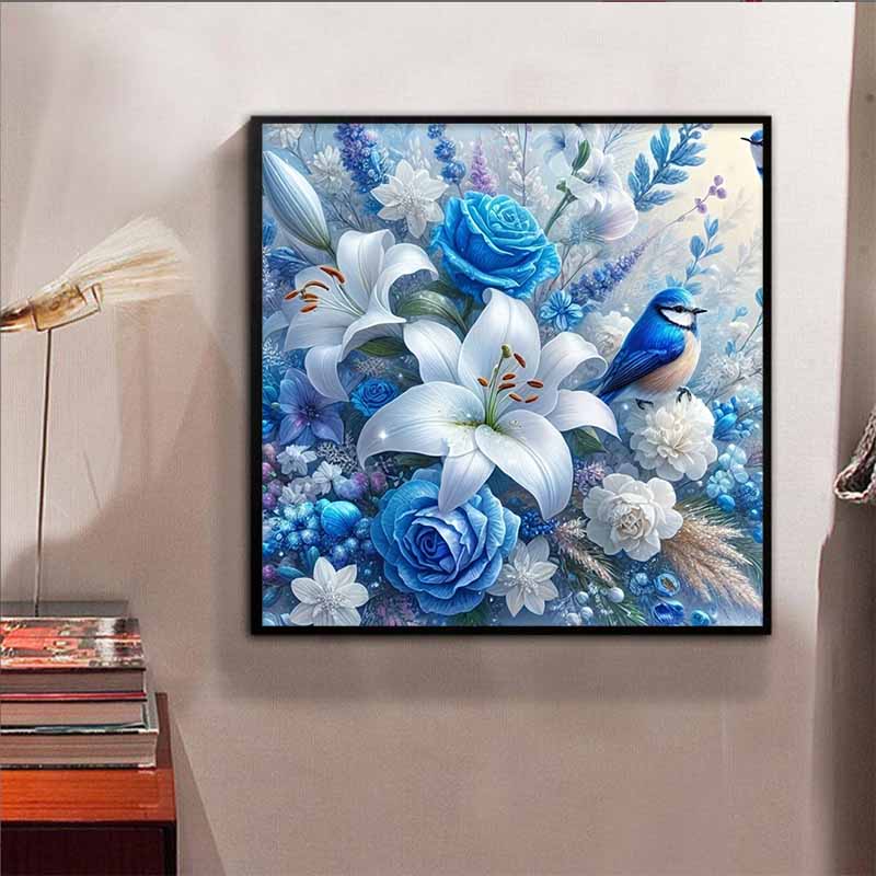 New Arrival 5D DIY Full Circle Diamond Painting "Blue Flowers and Birds" Embroidery Cross Stitch Home Decor Gift