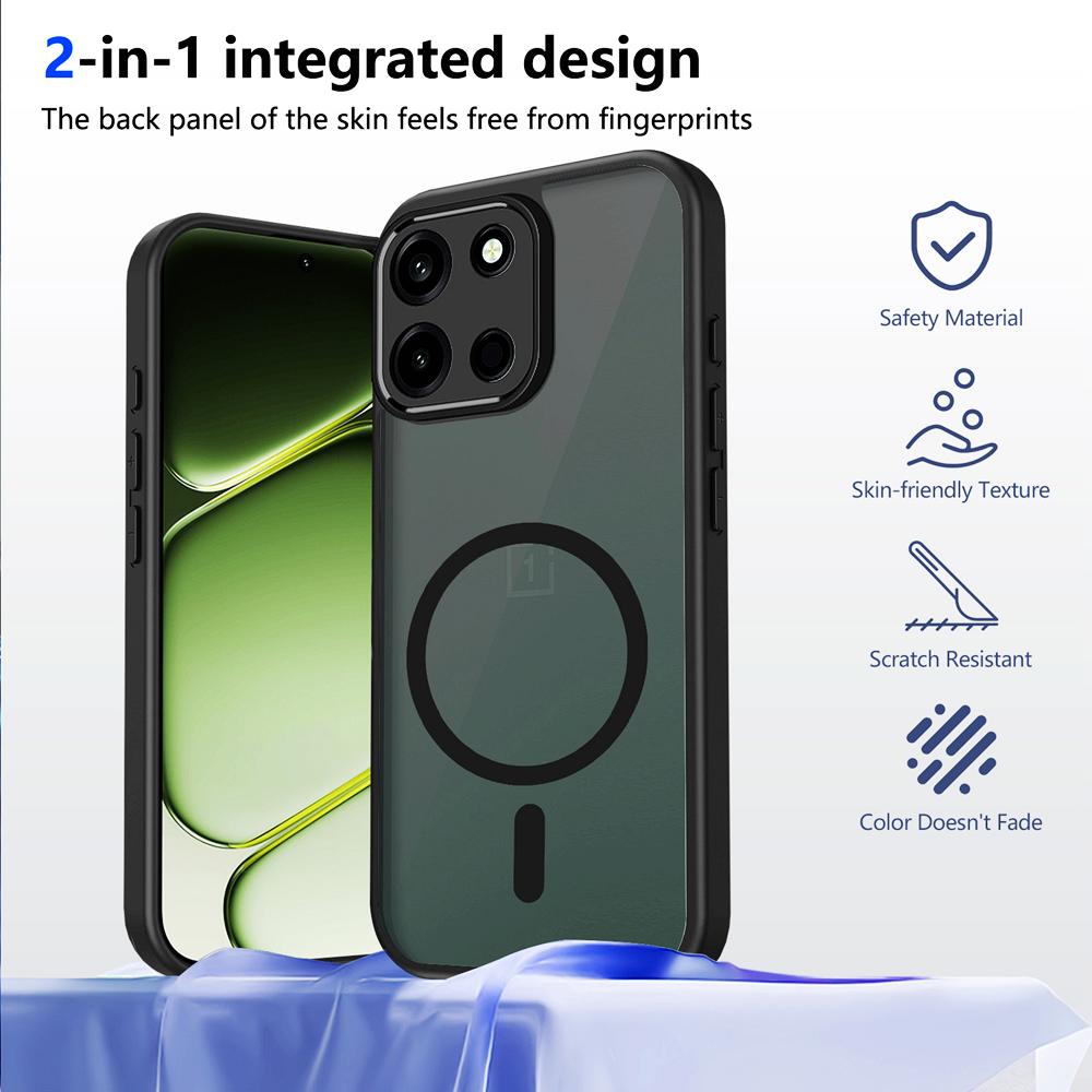 KEYSION Magnetic Phone Case for OnePlus Nord 6 Soft Silicone+PC Matte Translucent Black Shockproof Cover for OnePlus 1+ Nord 6