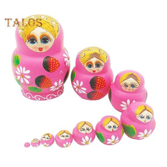 

Русская матрешка для детей, 10-слойная деревянная матрешка, набор, девочка-клубничка, развивающие матрешки, игрушки, подарок для детей розовый