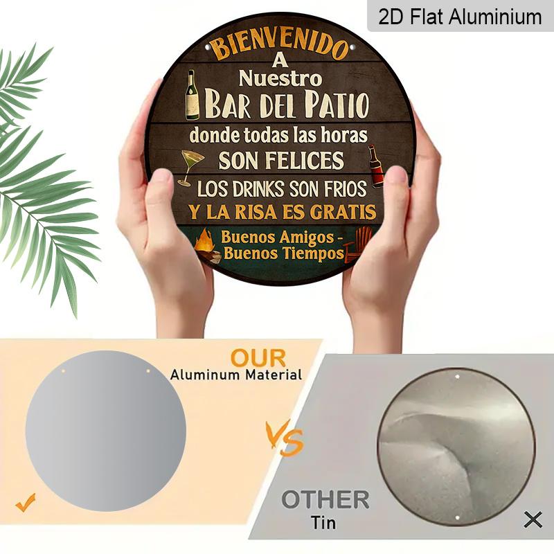 2D Flat, 1pc 7.87X7.87 Inch 2D Round Aluminum Sign, Vintage Plaque about "Courtyard Bar Welcome", Bar Patio Decoration Sign, Suitable for Decorating