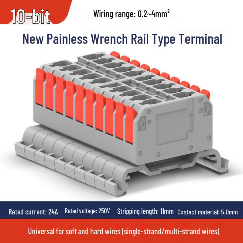 PT4 Rail-Mounted Terminal Block: Solderless, Painless Wrench-Free Copper Wire Connector UK