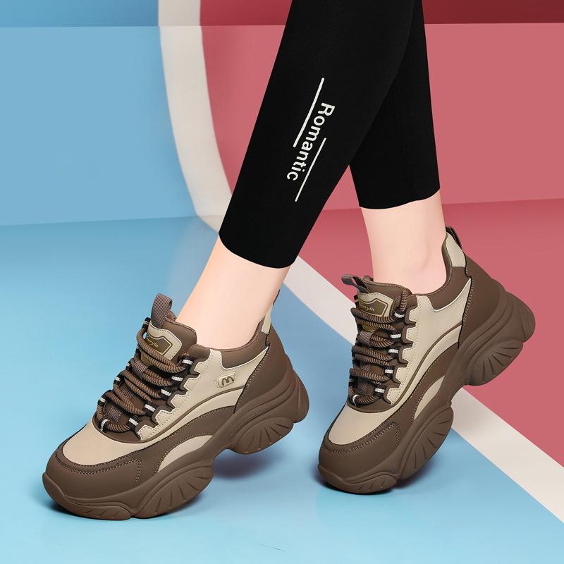 Thick-soled Casual Sneakers Trendy Autumn and Winter New Genuine Leather Shoes Casual Versatile Inner Small Women's Shoes Sports Shoes