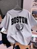 Boston 1630 Persönlichkeit Kunst Drucke Kurzarm T-Shirts Damen Baumwolle Sommer T-Shirts Weich Locker Rundhals Oberteile Basic Kleidung