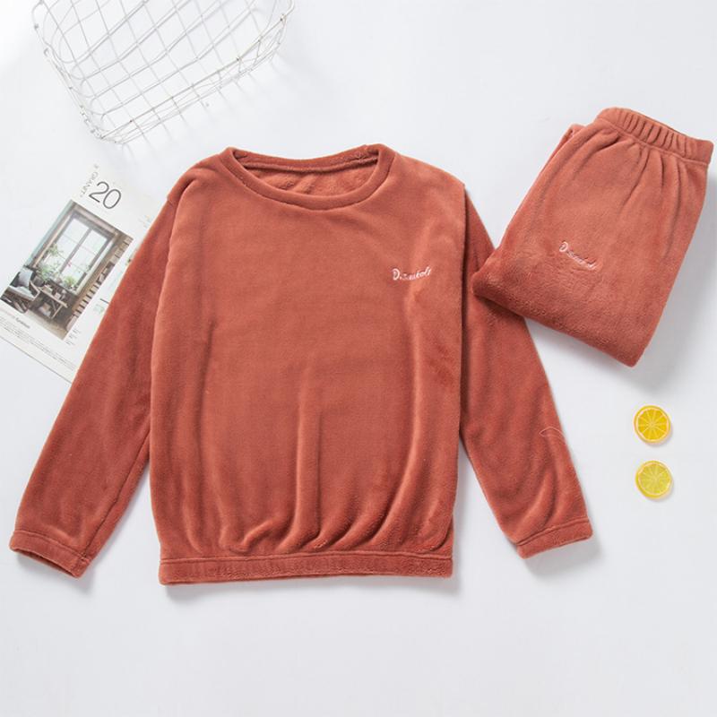 Thickened Coral Fleece Pajamas Women Korean Solid Classic Basic Winter Warm Clothing Casual Loose Homewear Chic