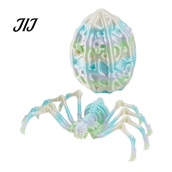Fun Ritual Surprise Toys 3D Printed Articulated Skeleton Spider with Hollow Egg, Movable Joint Nighttime Scavenger Hunt Props Figurine, Halloween
