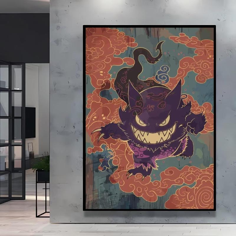 Print on Canvas  Gengar Classic Anime Posters Cartoon Character Picture HD Printing Retro Style Home Living Room Decor