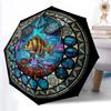 Cybernetic Fish Mandala Pattern Umbrella, Portable and Foldable Design, 8 Ribs, a Casual Accessory for Halloween, Christmas, and Birthday Gifts.