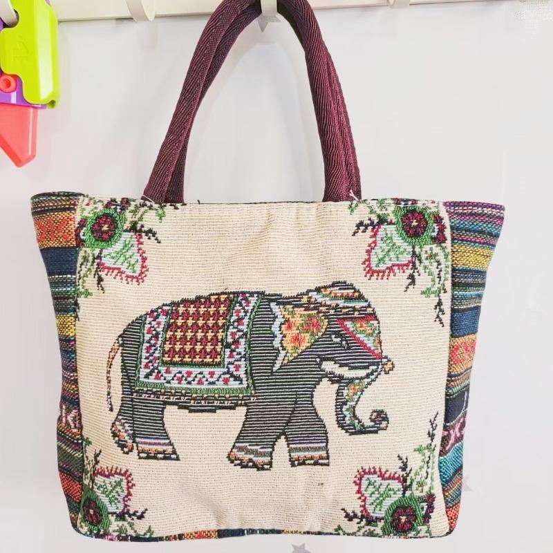 Canvas bag, women's large-capacity double-sided embroidered animal handbag, mommy bag, go shopping, handbag