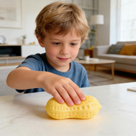 Großes weiches Erdnuss-Quetschspielzeug mit Deckel, langsam aufsteigend, TPR-Stressabbauer, realistisch geformtes Lebensmittel-Fidget für Kinder und Erwachsene, süße Schreibtischdekoration, Angstlinderung