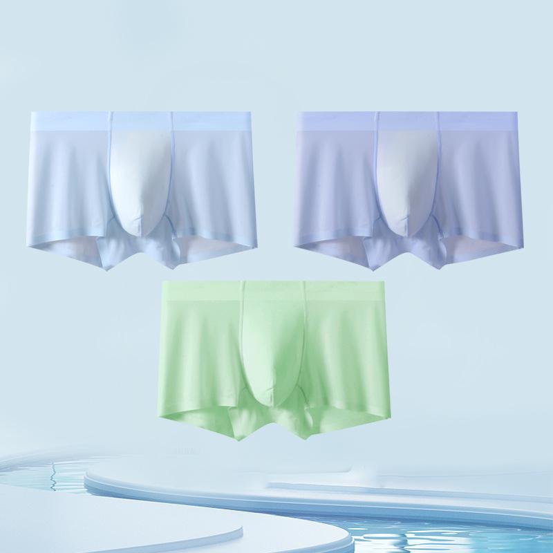 3-Pack Men's Ultra-Thin Seamless Ice Silk Boxers - Transparent Mulberry Silk Briefs