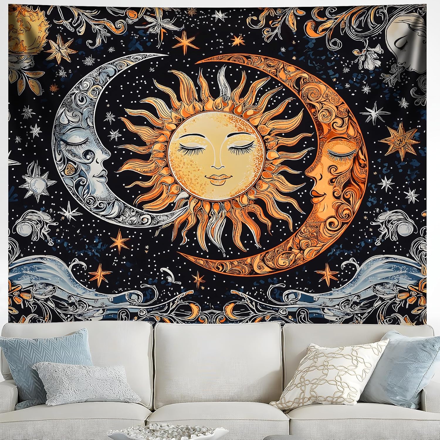 Tapestry aesthetics of the sun and moon black color 75x100 чёрный