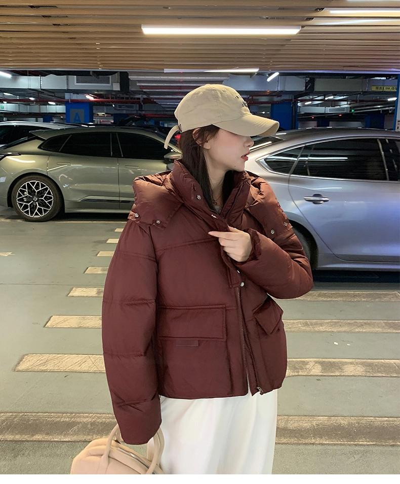 Veste d'hiver chaude épaisse coupe-vent à capuche courte pour femme avec manches raglan