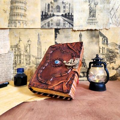 Hocus Pocus Vintage Lederjournal mit handgenähtem Look und Vintage-Finish Hochzeitsgästebuch Skizzenbuch Ledernotizbuch 200 Büttenpapier