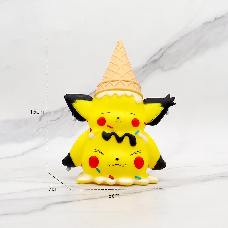 1 Piece Anime Ice Cream Pikachu Pokemon Figure Model Gifts Collectible Figurines for Kids About 15cm