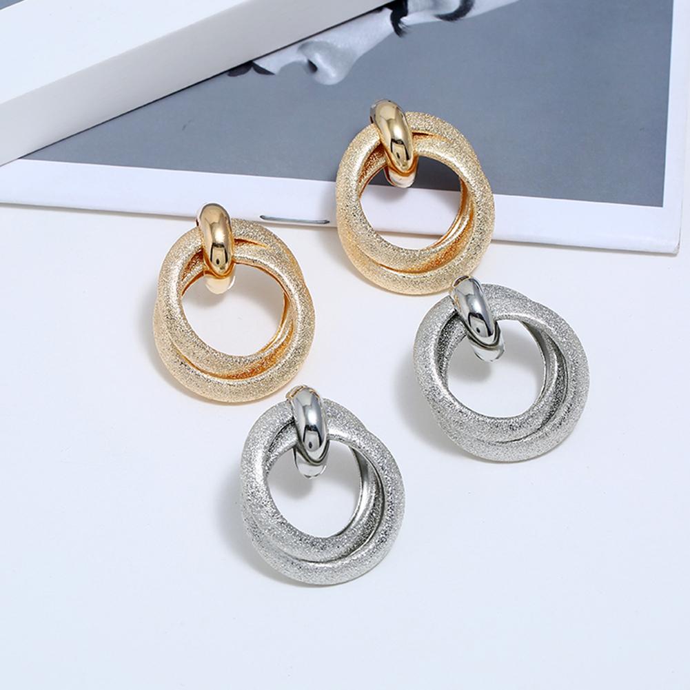 1 Pair Retro Matte Circle Earrings for Women Girl