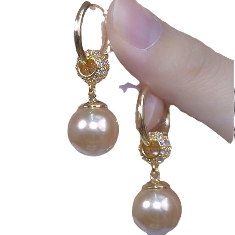 Champagne Pearl Earrings High Fashion Temperament Earrings Earrings Design New Diamond Ball Pearl Earrings