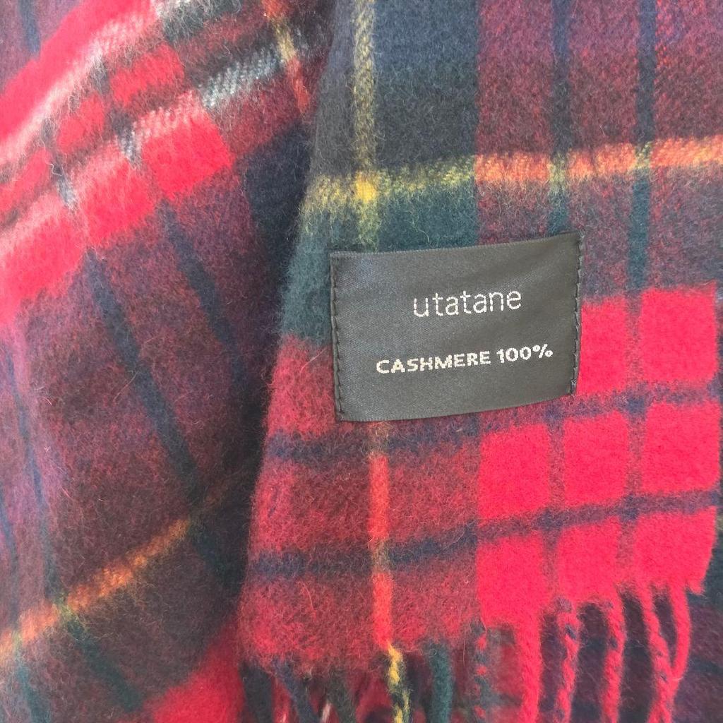 Used Utatane 100% Cashmere Large Stole Shawl Muffler Check
