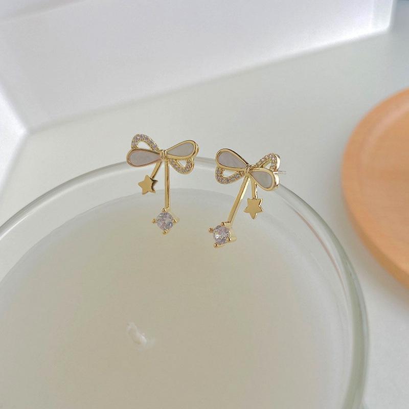Small Sparkly Diamond Bow Earrings - Creative Simple Design, High-Quality Stud Accessories