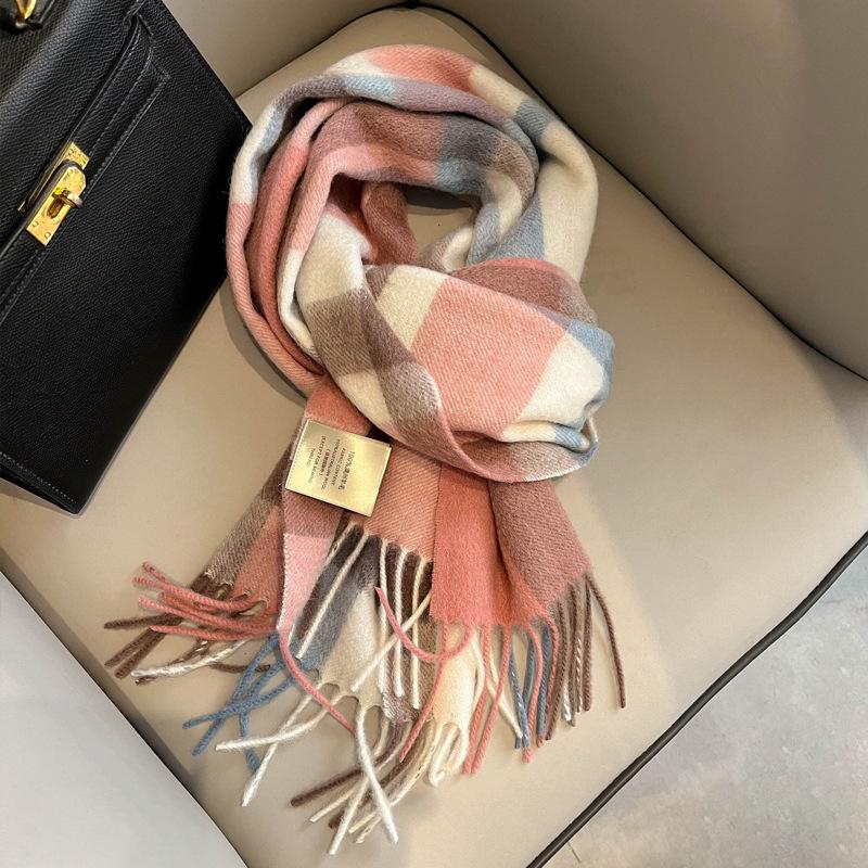 New pure wool plaid scarf British men and women couples winter warm double-sided fringed high-end scarf