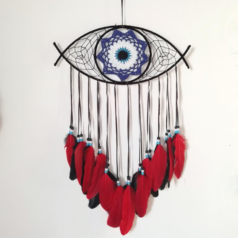 Evil Eye Feather Dream Catcher Pendant - Handmade Decorative Woven Craft