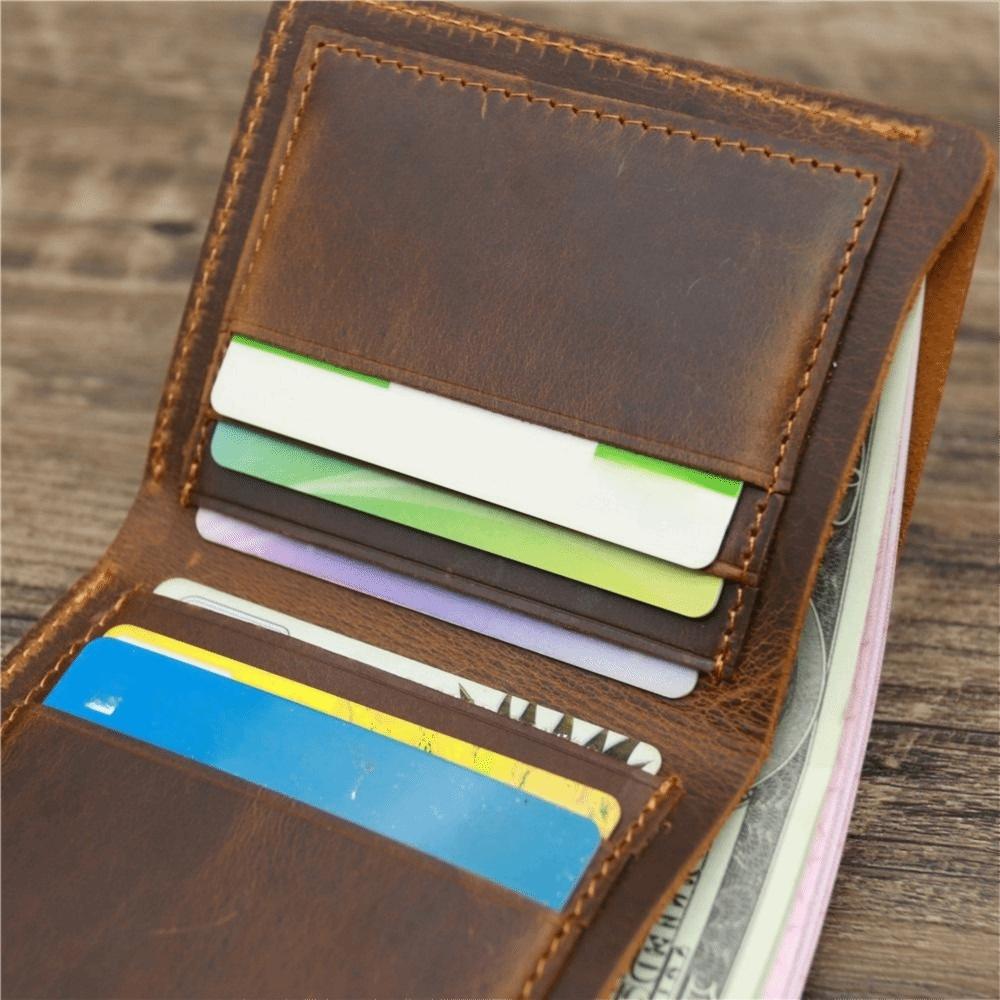 Bifold Design Men Genuine Leather Wallet Retro Male Purse Handmade Wallet  Outdoor