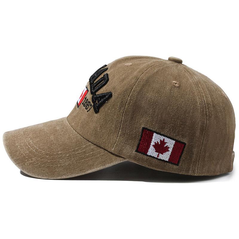 Cappellino da Baseball Lavato con Ricamo Foglia d'Acero Bandiera del Canada, Classico Vintage Morbido Cotone Regolabile Sportivo