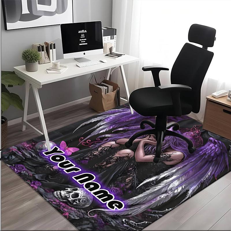 1PC Custom Name Purple Angel's Embrace Theme Floor Mat Ideal for Living Room, Game Rooms, Office, Bedroom,Floor Mat Playful Design