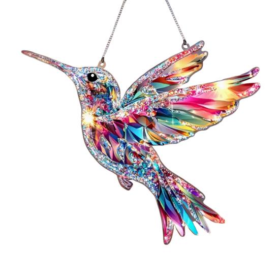 Acrylic Colorful Hummingbird Sun Catcher Hanging Pendant with Lanyard Easy To Install Bird Window Crafts Hanging Decor