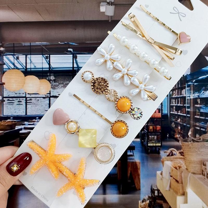 

8 шт./компл., набор акриловых заколок для волос с жемчугом и кристаллами для женщин, заколки с геометрическим рисунком в стиле ретро, ​​аксессуары для волос для девочек, модные украшения