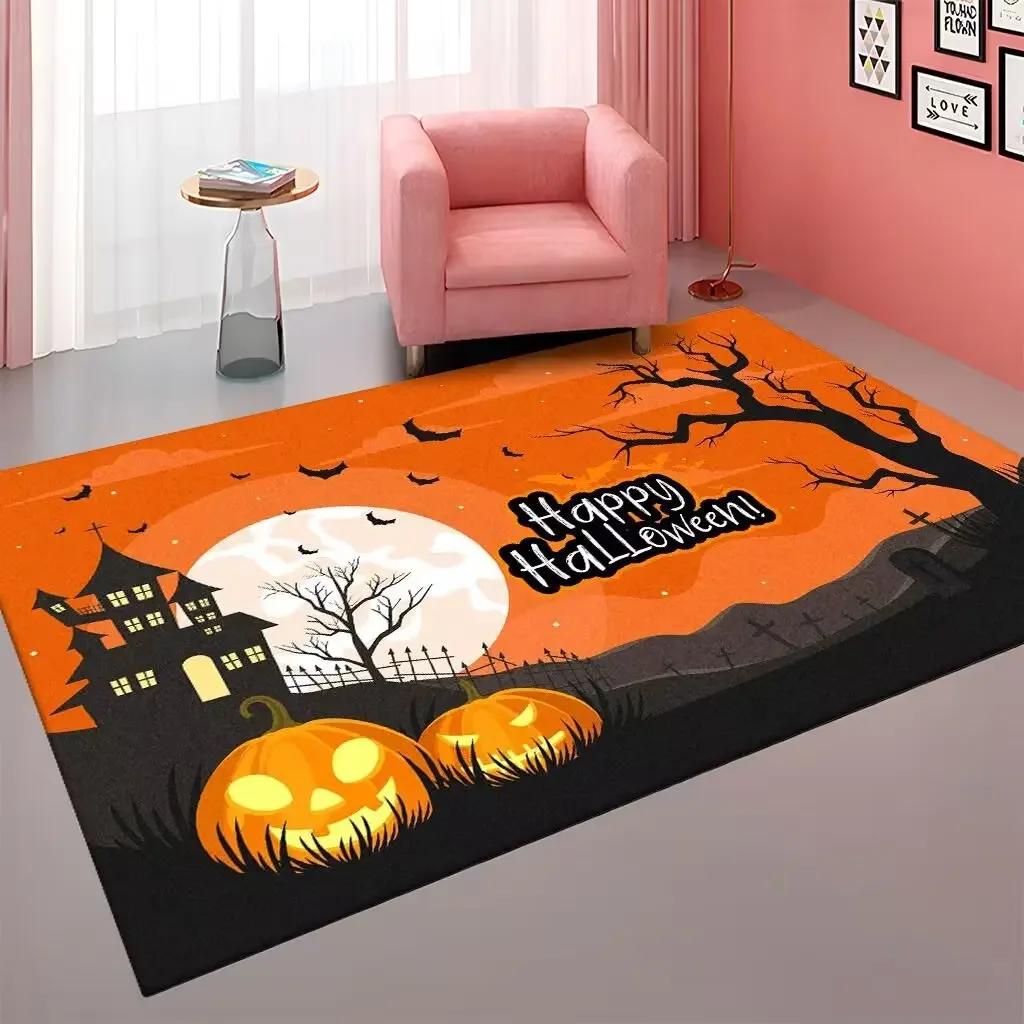 Halloween Pumpkin Witch Pleated Carpet for Living Room Sofa Table Large Area Rugs Bedroom Hallway Balcony Anti Slip Floor Mat