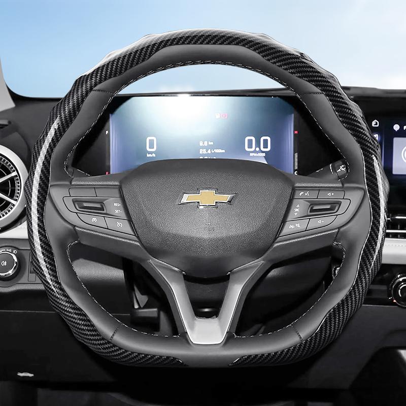 Suitable for Chevrolet Carbon Fiber Texture Steering Wheel Cover Snap-On Wave-Shaped Sport Design Silverado Malibu Equinox Traverse Camaro Corvette Sp