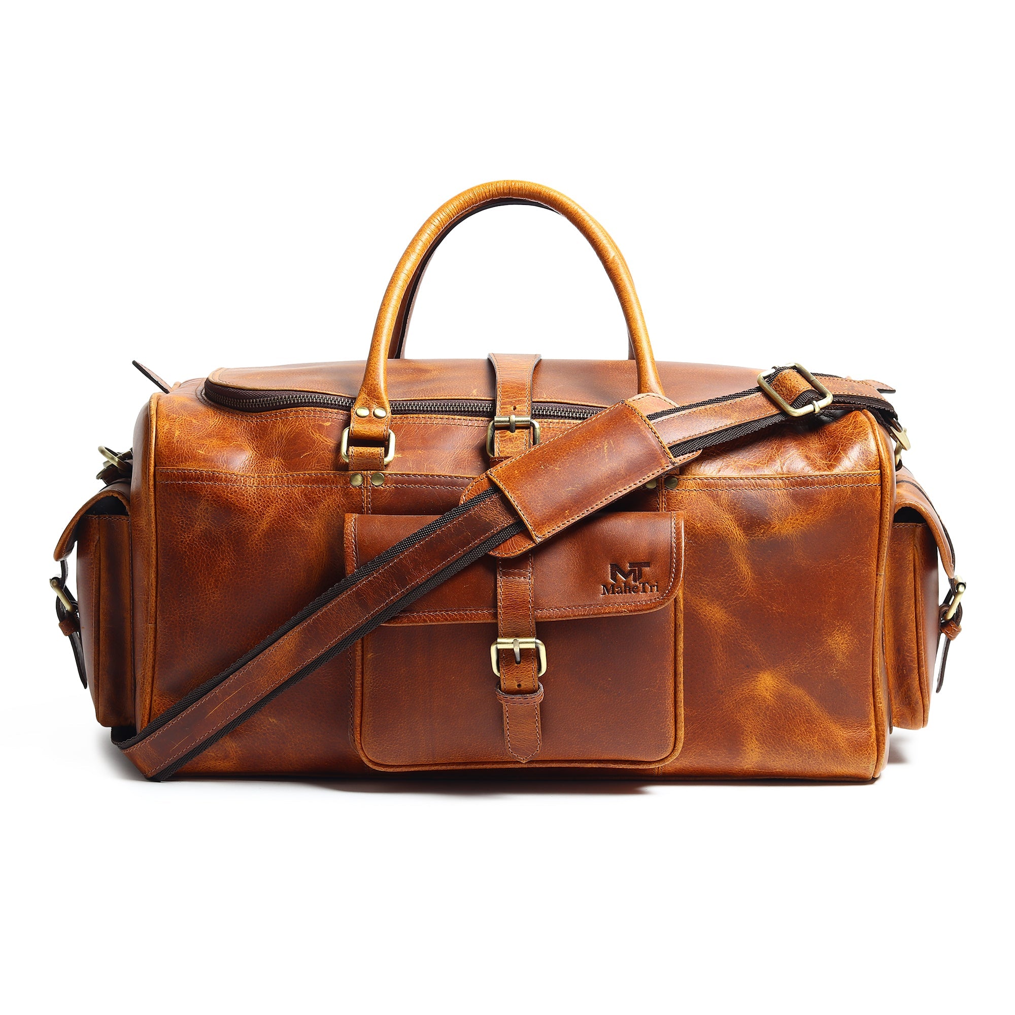 

MaheTri Berlin Leather Duffle Bag Premium Weekender Bag With Adjustable Shoulder Strap for Men & Women 20 Inch коричневый