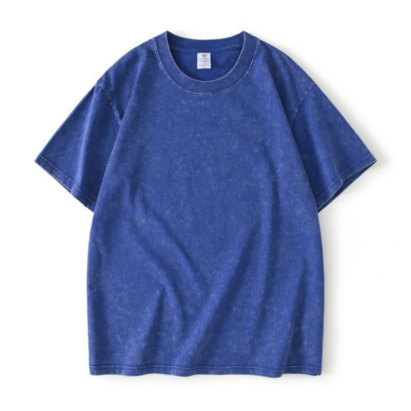 S-5XL 240gsm Algodão Retro T-shirt Caído Manga Ombro Homens Mulheres Vintage Manga Curta Camisetas Cor Sólida Hip Hop Solto Tees