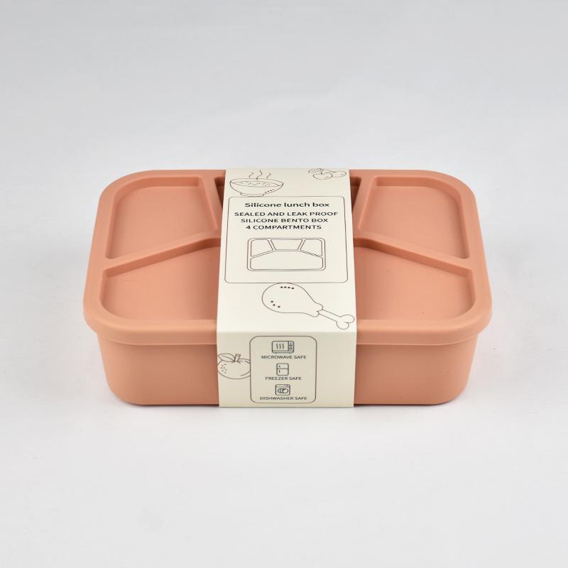 

1pc Premium simple style silicone lunch box, four compartments, lunch box with compartments, microwave safe, dishwasher safe